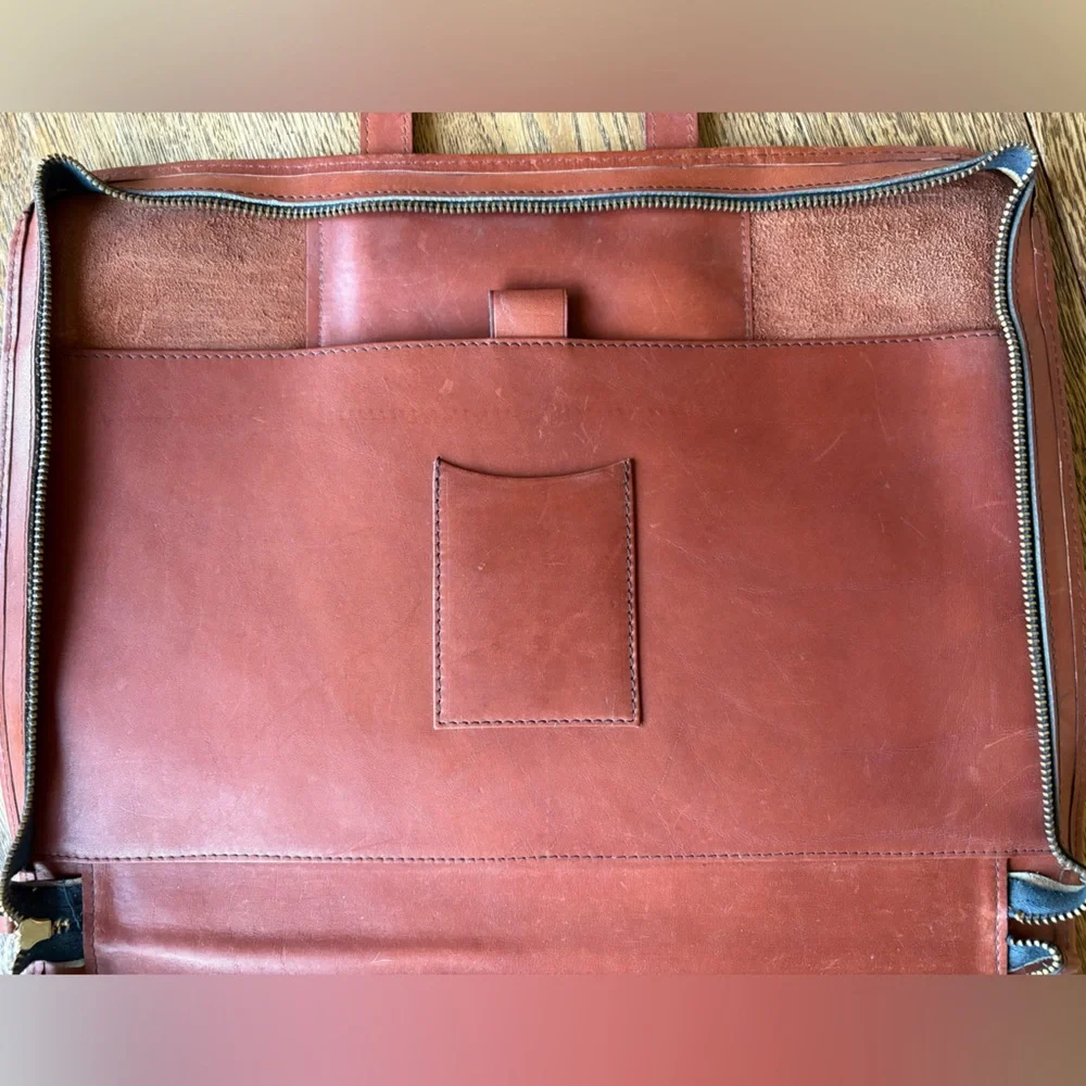 Executive Belting Hide Leather 3 Side Zipper Portfolio w/Inner Compartments